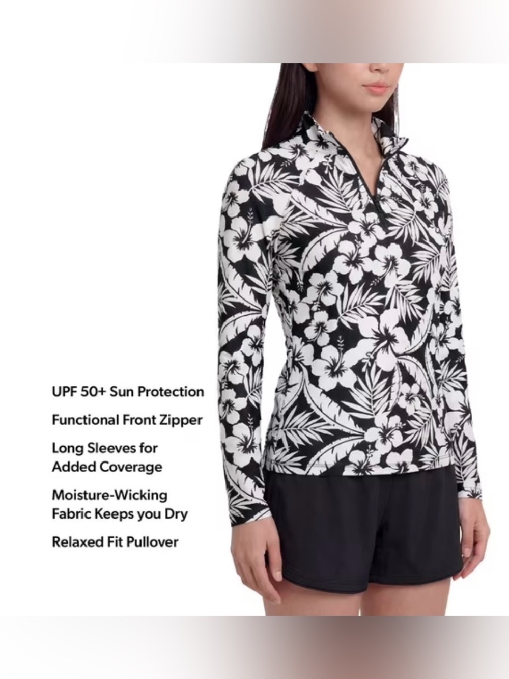 Lands' End Women's Quarter Zip Rashguard 4 Way Stretch/UPF 50/Moisture Wicking